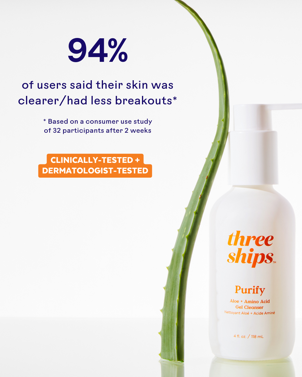 Three Ships - Purify Aloe + Amino Acid Gel Cleanser