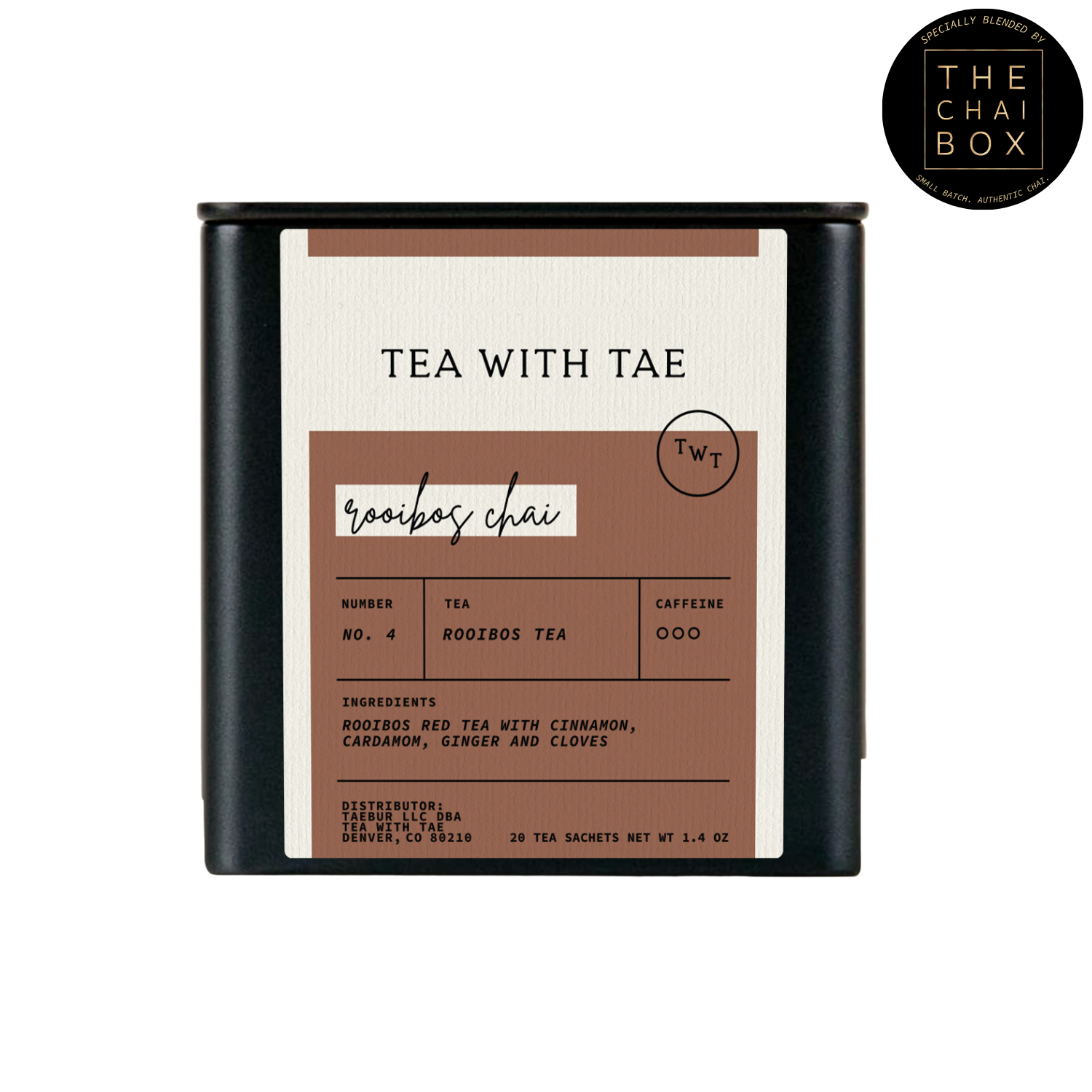 Tea with Tae - Rooibos Chai Herbal Tea Gift Tin (20 tea bags)