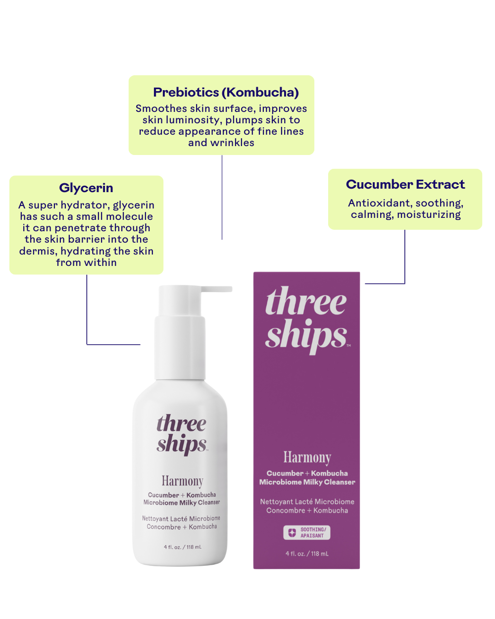 Three Ships - Harmony Cucumber + Kombucha Microbiome Milky Cleanser