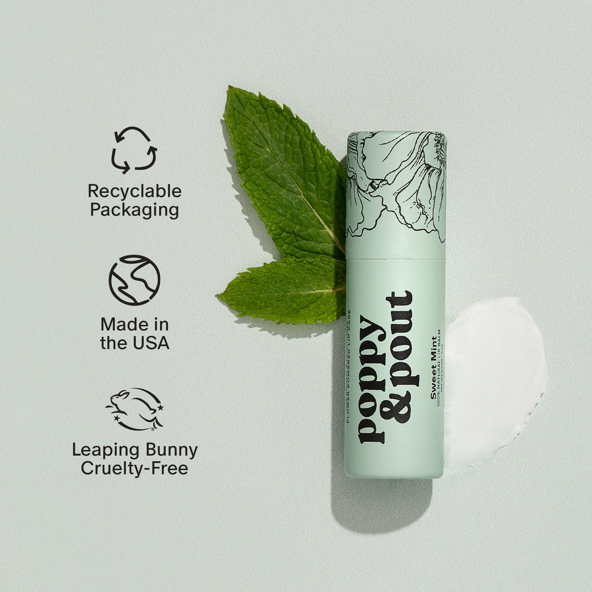 Poppy & Pout Sweet Mint Lip Balm Cruelty Free Made in USA Recyclable Packaging