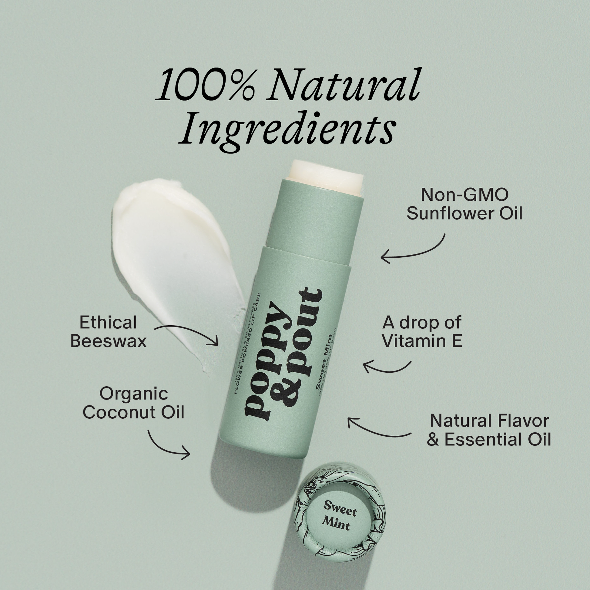 Poppy & Pout Sweet Mint Lip Balm Natural Ingredients