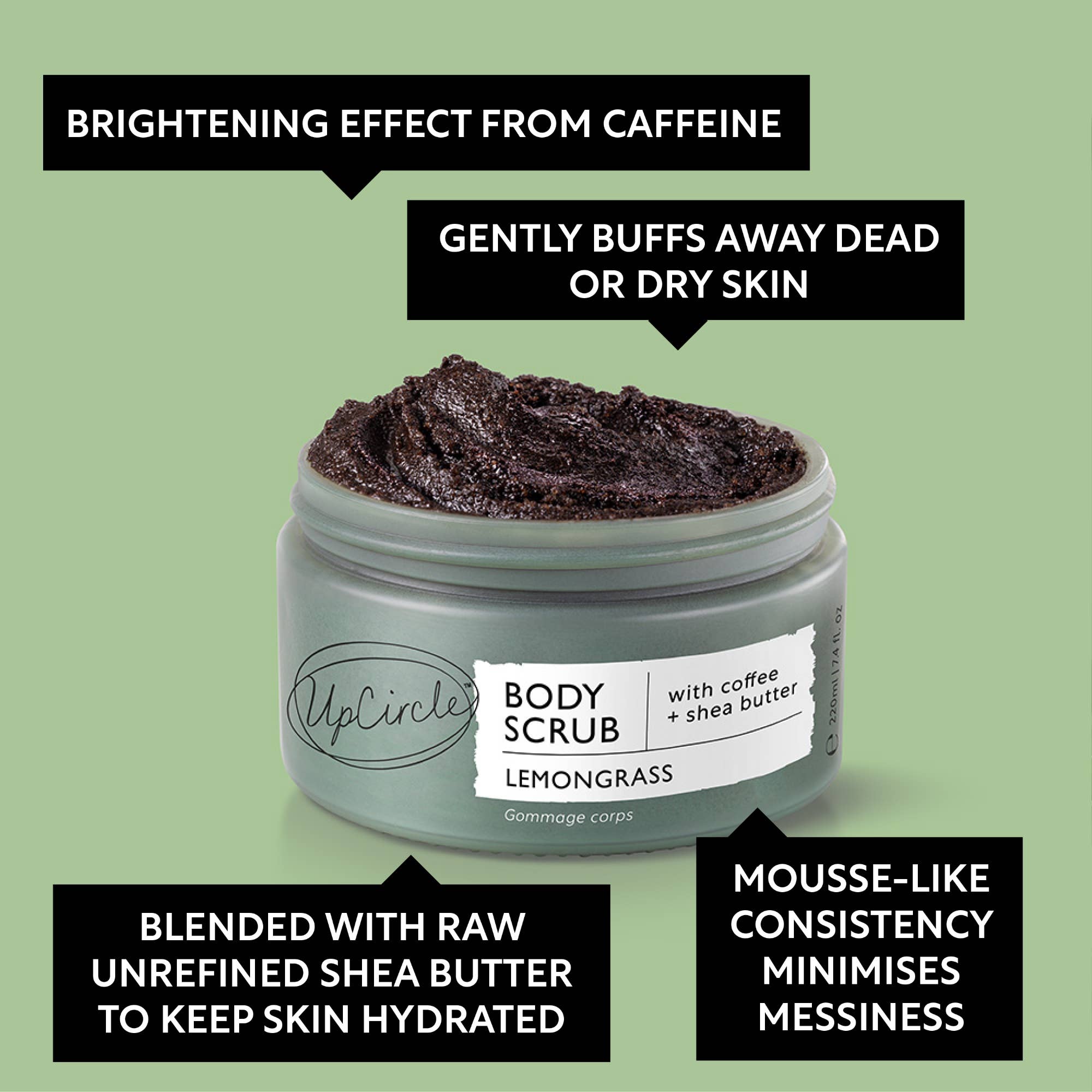 UpCircle USA - Eco Friendly Lemongrass Body Scrub with Coffee + Shea Butter
