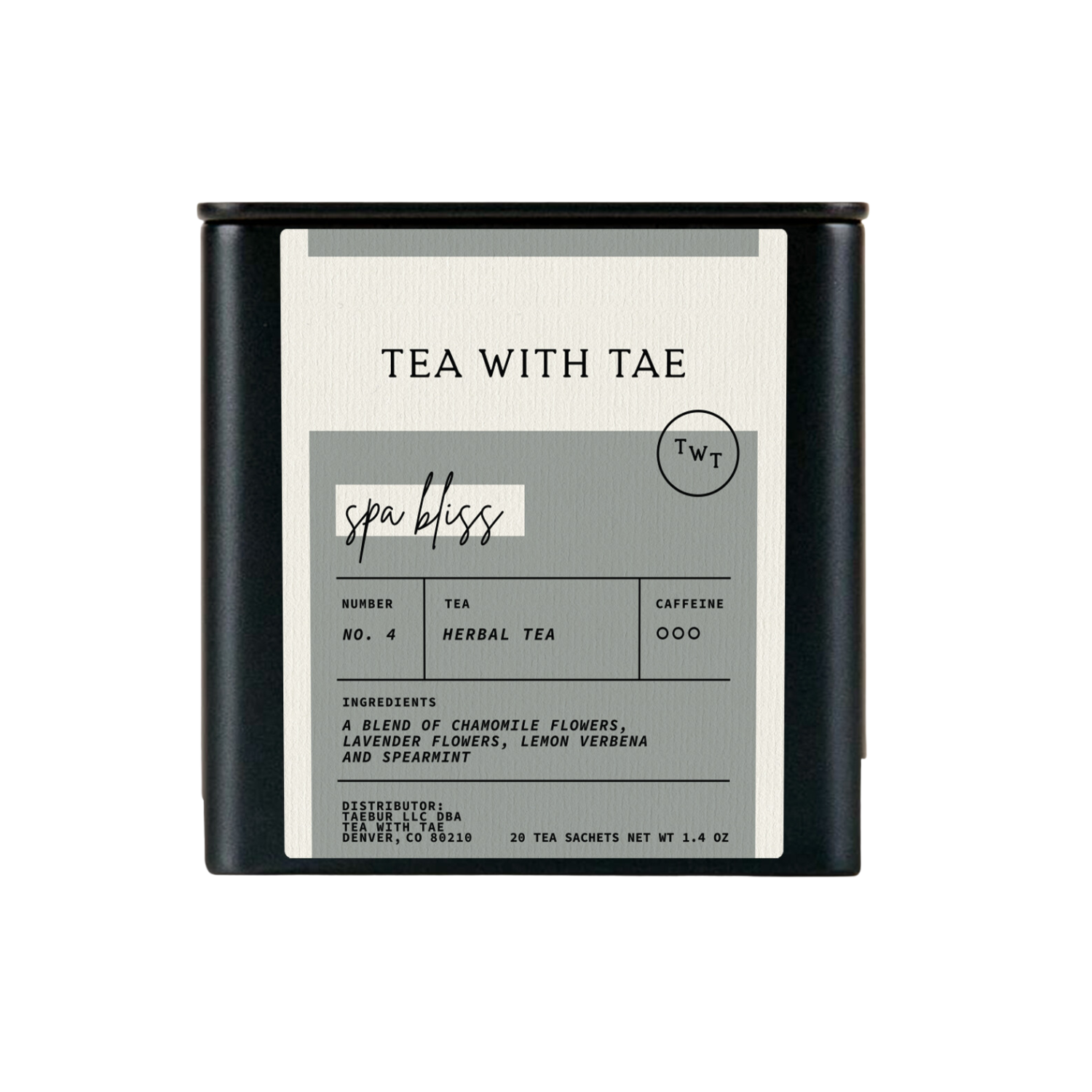 Tea with Tae - Spa Bliss Herbal Relaxing Tea Gift Tin (20 tea bags)